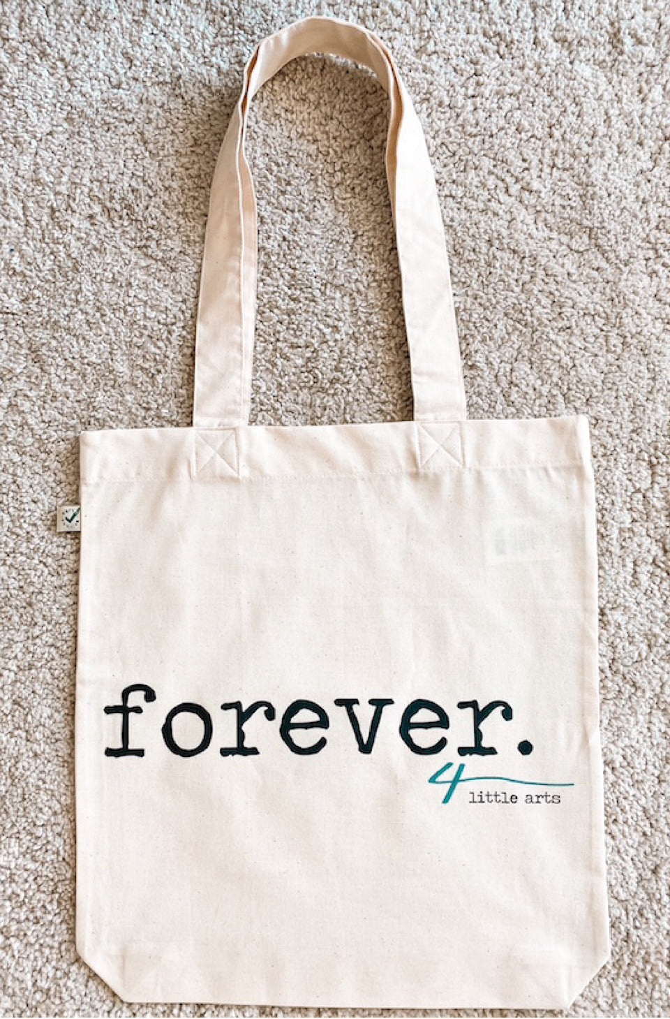 4littlearts Accessoires - Beuteltasche aus Biobaumwolle mit Druck 'forever', nachhaltig und fair produziert, regional in Wuppertal bedruckt.