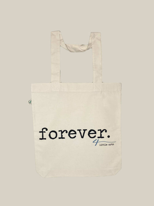 4littlearts Accessoires - Beuteltasche aus Biobaumwolle mit Druck 'forever', nachhaltig und fair produziert, regional in Wuppertal bedruckt.
