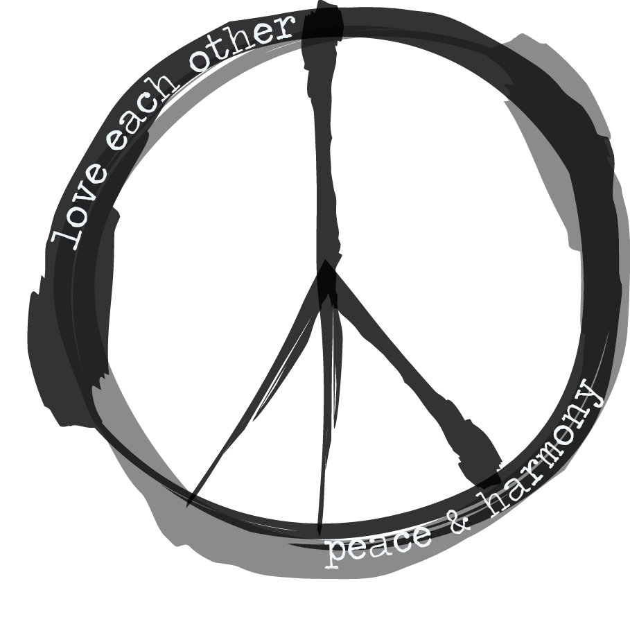 Detailansicht des Druckes 'Peace' in Grau und Schwarz.