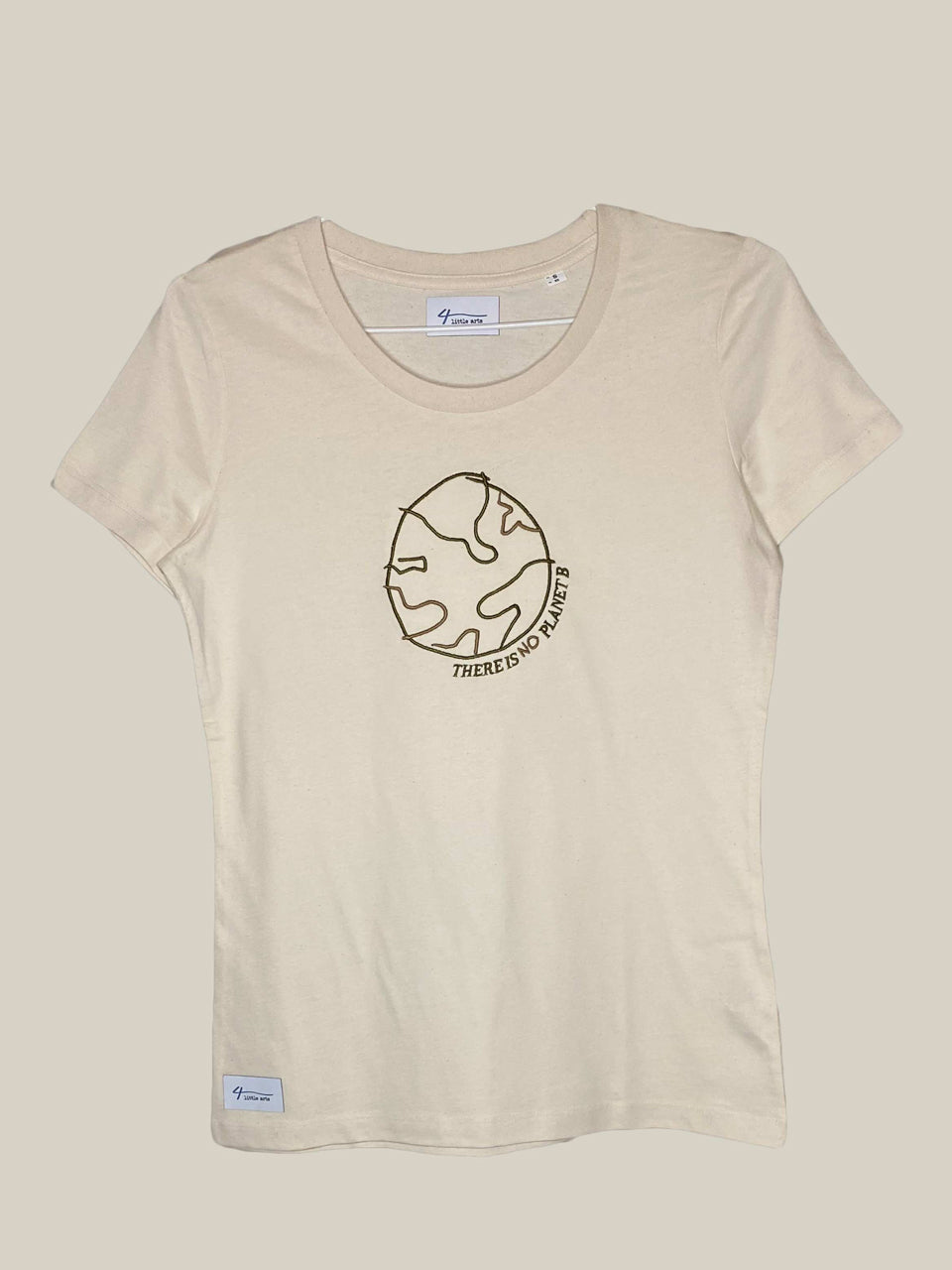 4littlearts Damen-T-Shirt mit Stickerei 'There is no planet b'. Das T-Shirt wurde nachhaltig und fair produziert.