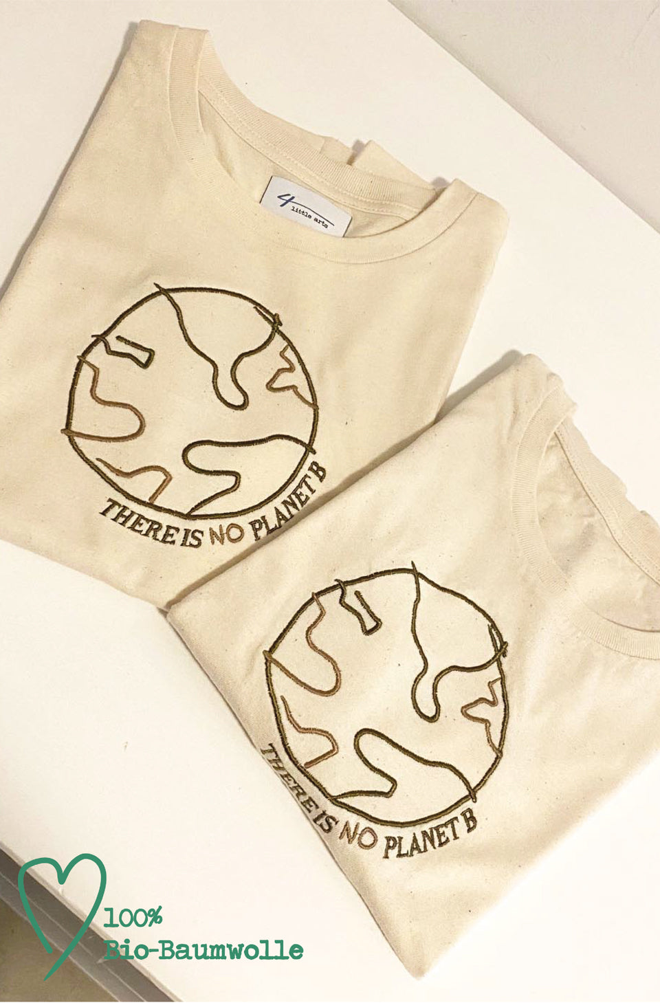 4littlearts Damen-T-Shirt mit Stickerei 'There is no planet b'. Das T-Shirt wurde nachhaltig und fair produziert.
