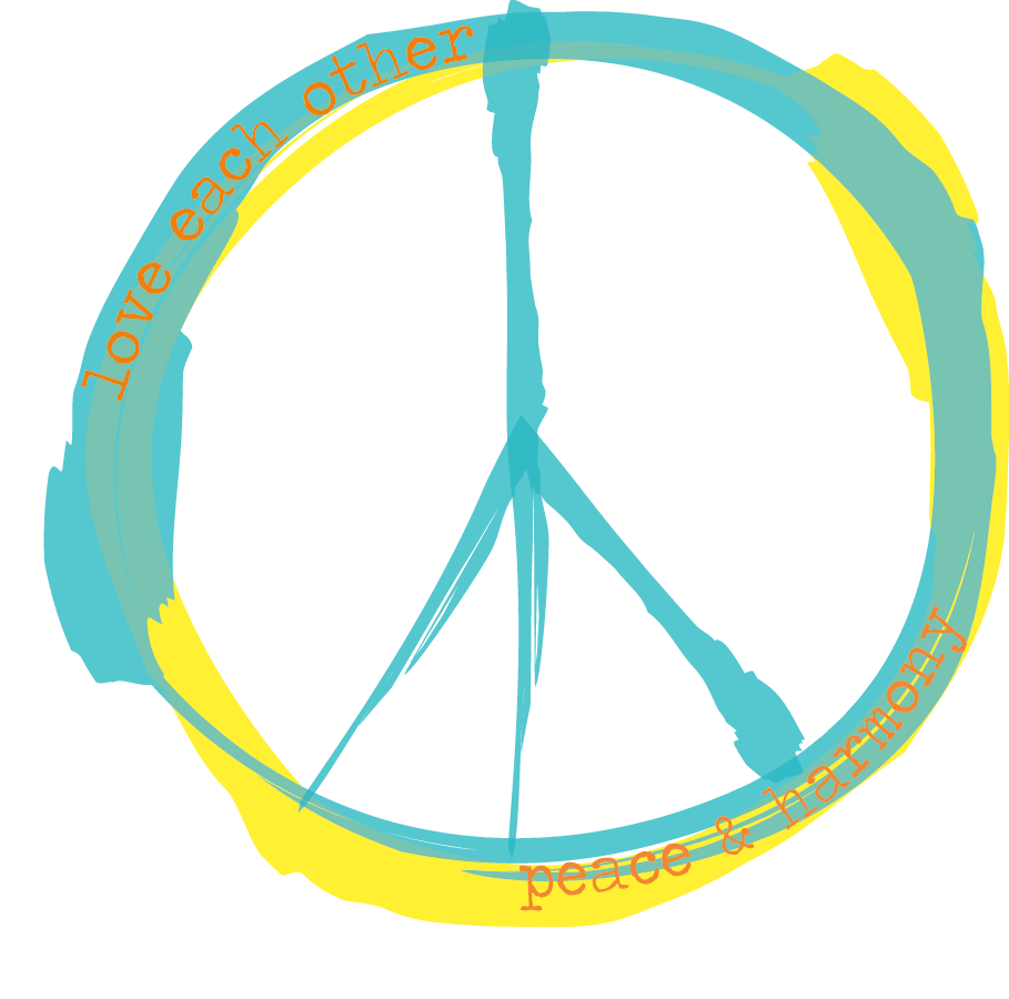 Der Peace-Print in Gelb und Blau als Detailansicht.